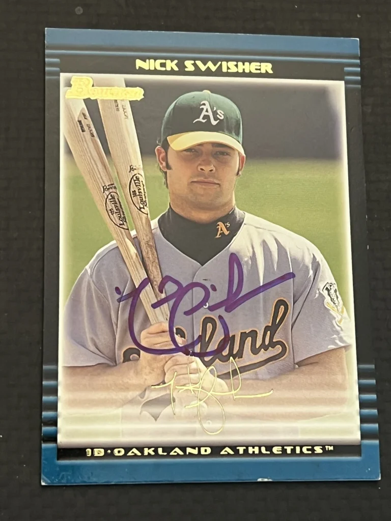 Signed Baseball Card Auto Nick Swisher 2002 Bowman #BDP16 A's Thick