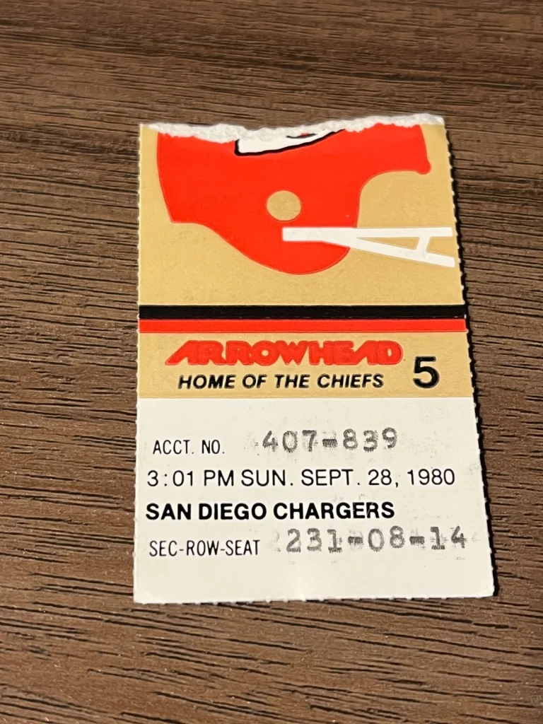 FOOTBALL TICKET STUB ARROWHEAD KANSAS CITY CHIEFS SAN DIEGO CHARGERS 9/28 1980