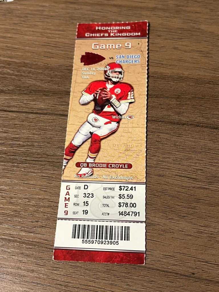 FOOTBALL TICKET STUB ARROWHEAD 2008 KANSAS CITY CHIEFS SAN DIEGO CHARGERS 12/14