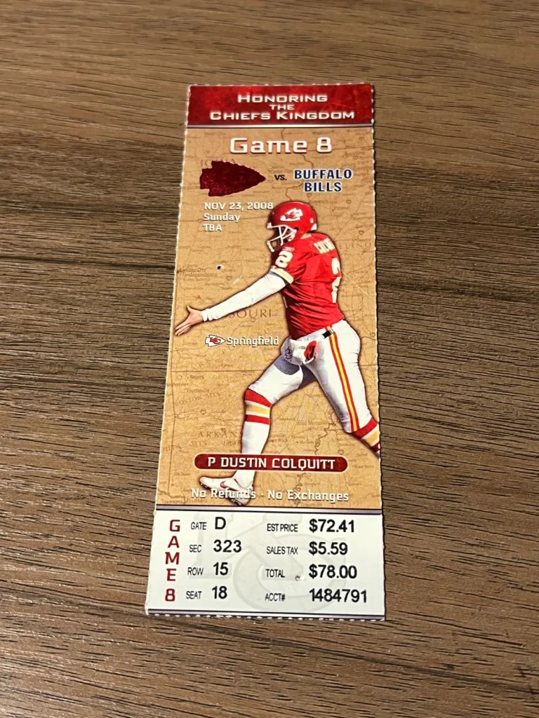 FOOTBALL TICKET STUB ARROWHEAD 2008 KANSAS CITY CHIEFS BUFFALO BILLS 11/23