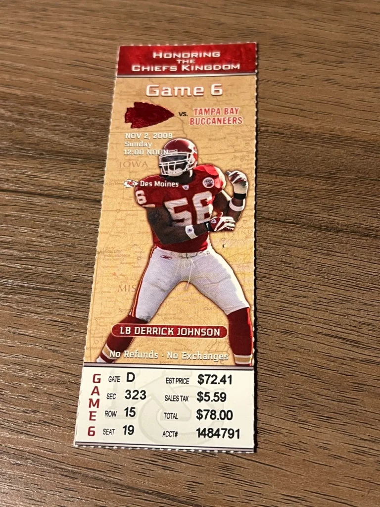 FOOTBALL TICKET STUB ARROWHEAD 2008 KANSAS CITY CHIEFS TAMPA BAY BUCCANEERS 11/2