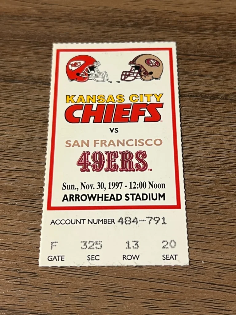 FOOTBALL TICKET STUB ARROWHEAD KANSAS CITY CHIEFS SAN FRANCISCO 49ers 11/30 1997