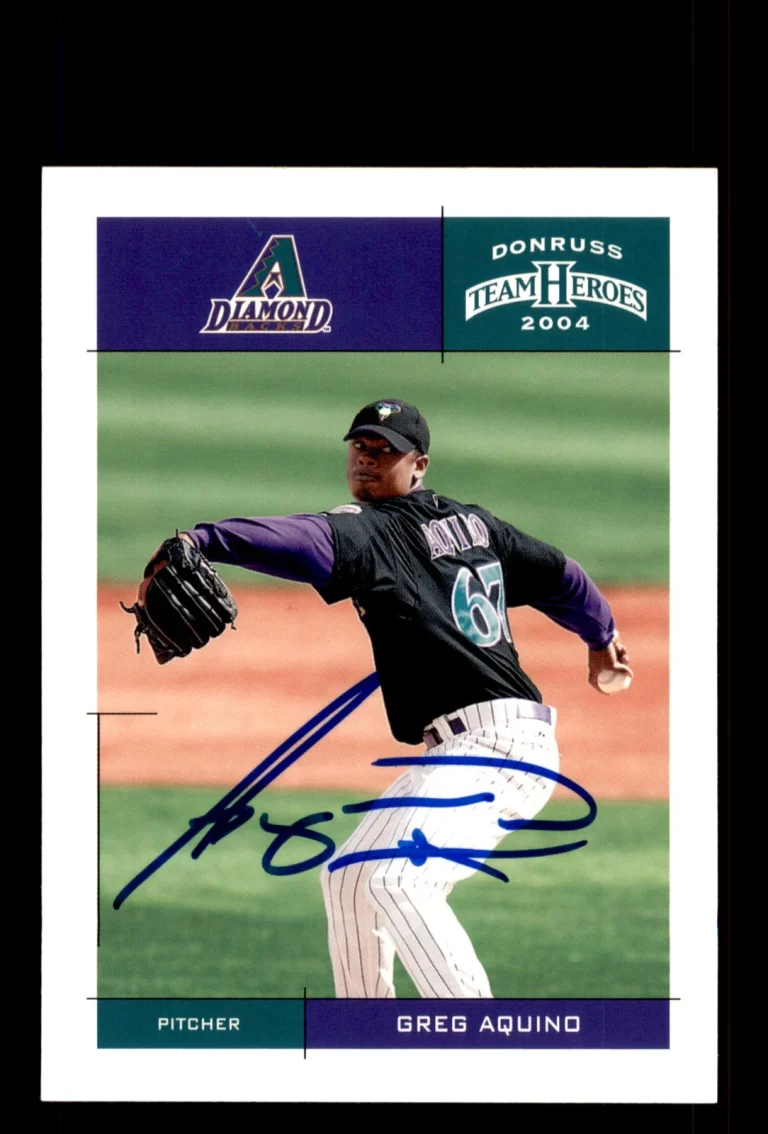 Signed Baseball Card Auto Greg Aquino 2004 Donruss Team Heroes #25 Diamondbacks