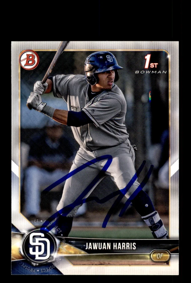 Signed Baseball Card Auto Jawuan Harris 2018 Bowman Draft #BD-85 Padres