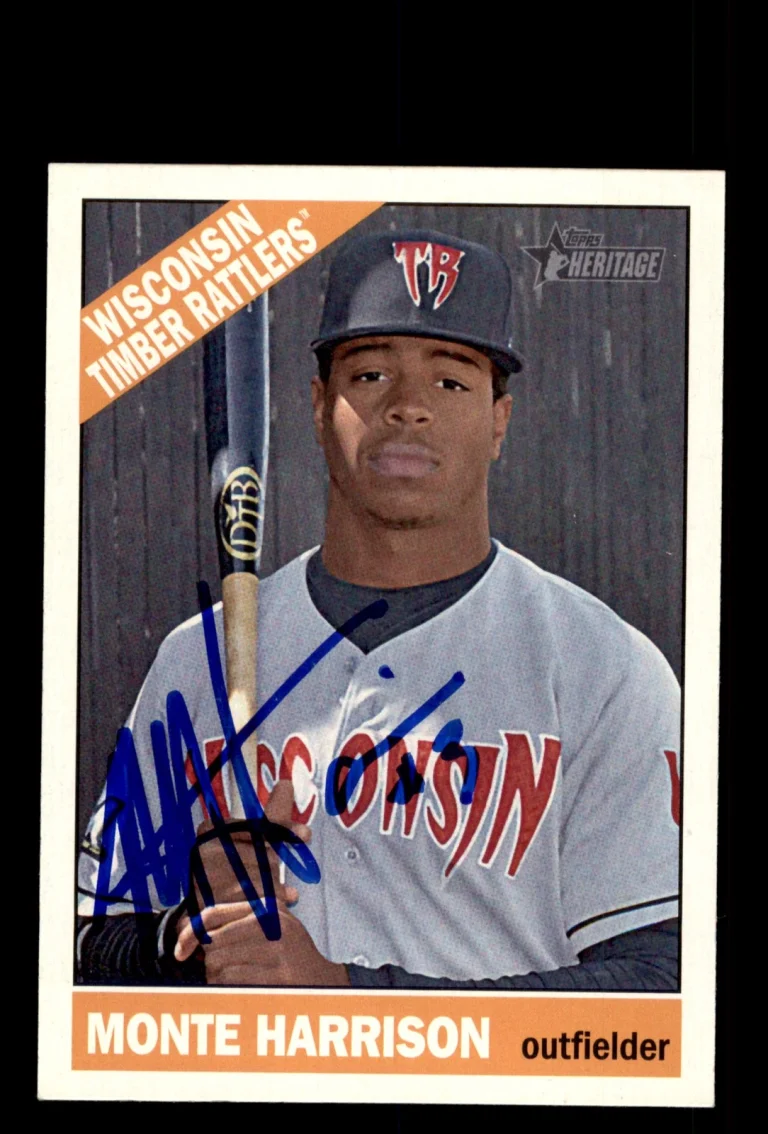 Signed Baseball Card Auto Monte Harrison 2015 Topps Heritage Minor League #35