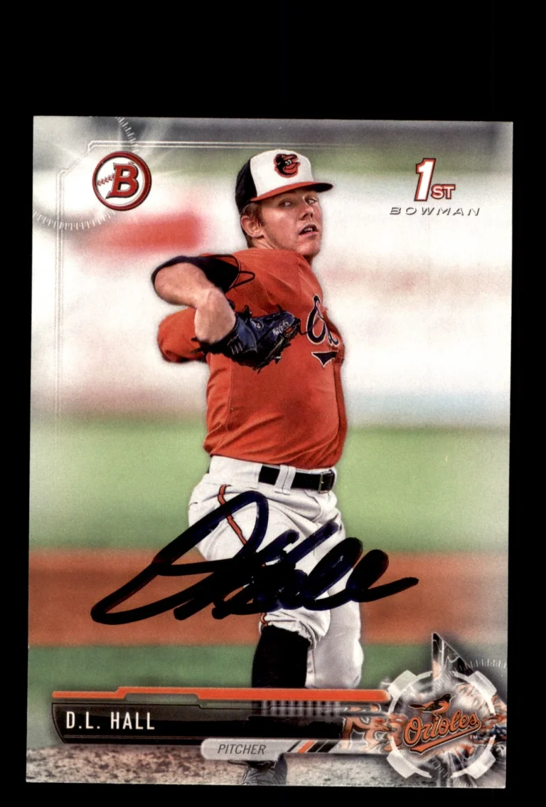 Signed Baseball Card Auto D.L. Hall 2017 Bowman Draft #BD-82 Baltimore Orioles