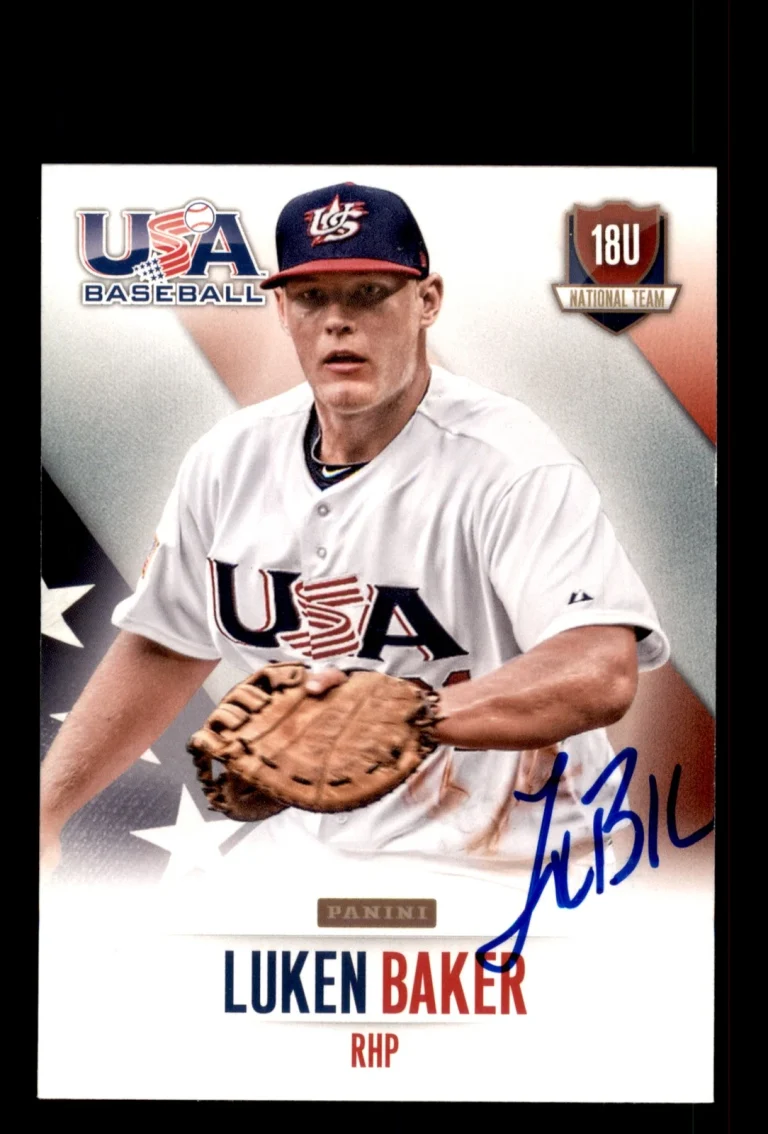 Signed Baseball Card Auto Luken Baker 2014 Panini USA Baseball #30