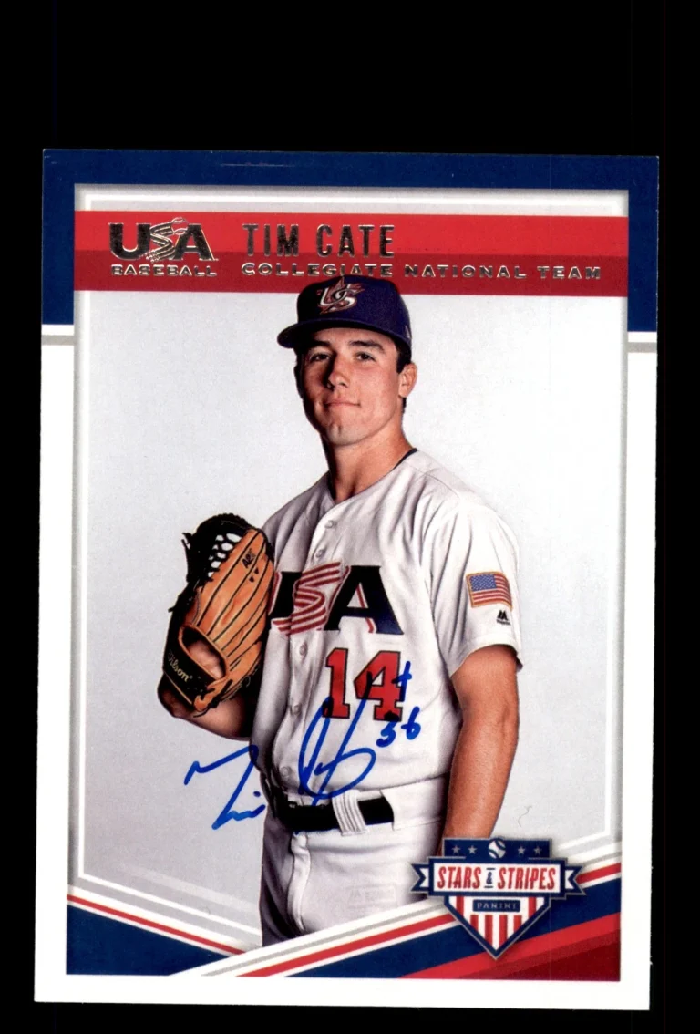 Signed Baseball Card Auto Tim Cate 2018 Panini USA Baseball Stars & Stripes #24
