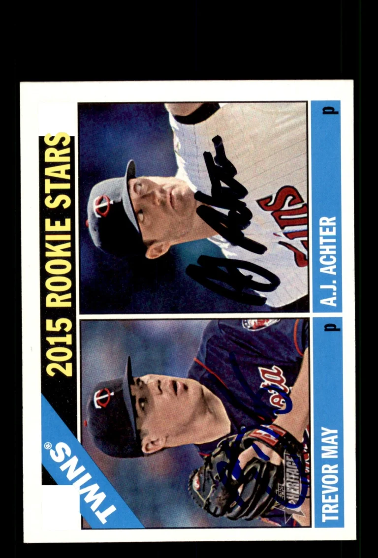 Signed Baseball Card Auto 2015 Trevor May AJ Achter 2015 Heritage #264 Twins