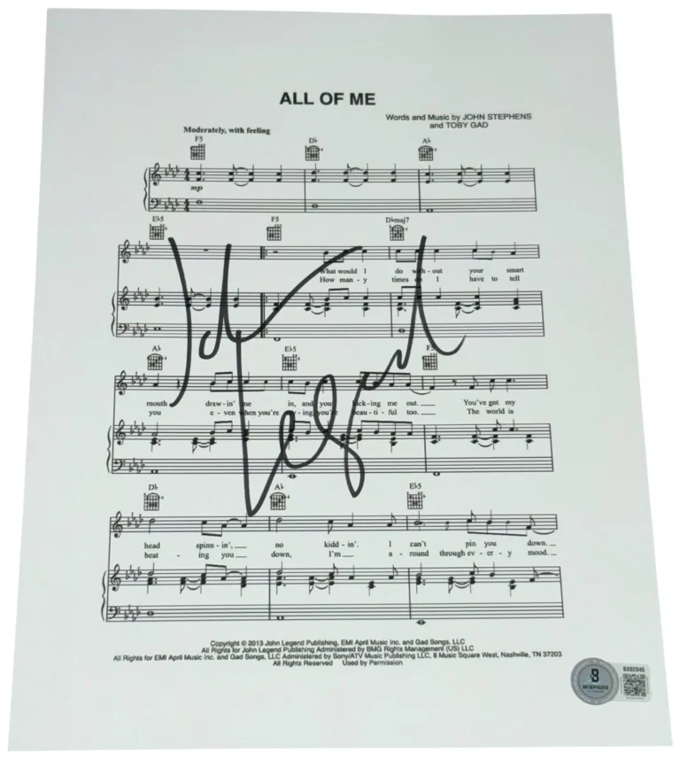 John Legend Signed Autograph All of Me Lyric Sheet Music Authentic Beckett BAS
