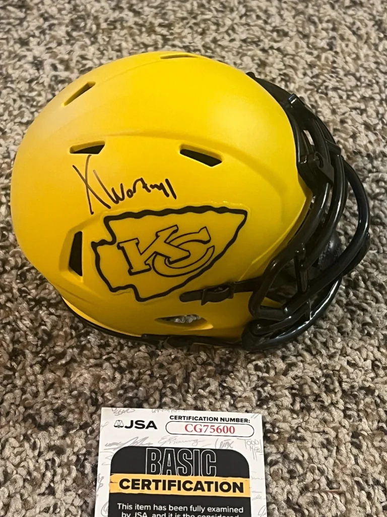 XAVIER WORTHY SIGNED FOOTBALL MINI HELMET AUTO KANSAS CITY CHIEFS RAVE JSA COA