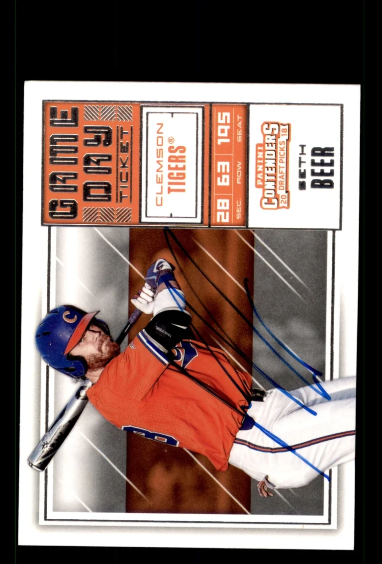 Signed Baseball Card Auto Seth Beer 2018 Contenders Draft #18 Clemson Tigers