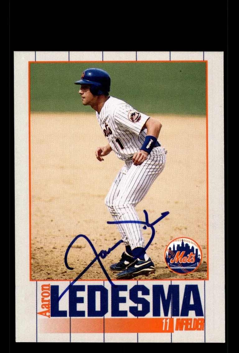 Signed Baseball Card Auto Aaron Ledesma 1995 Kahn's New York Mets
