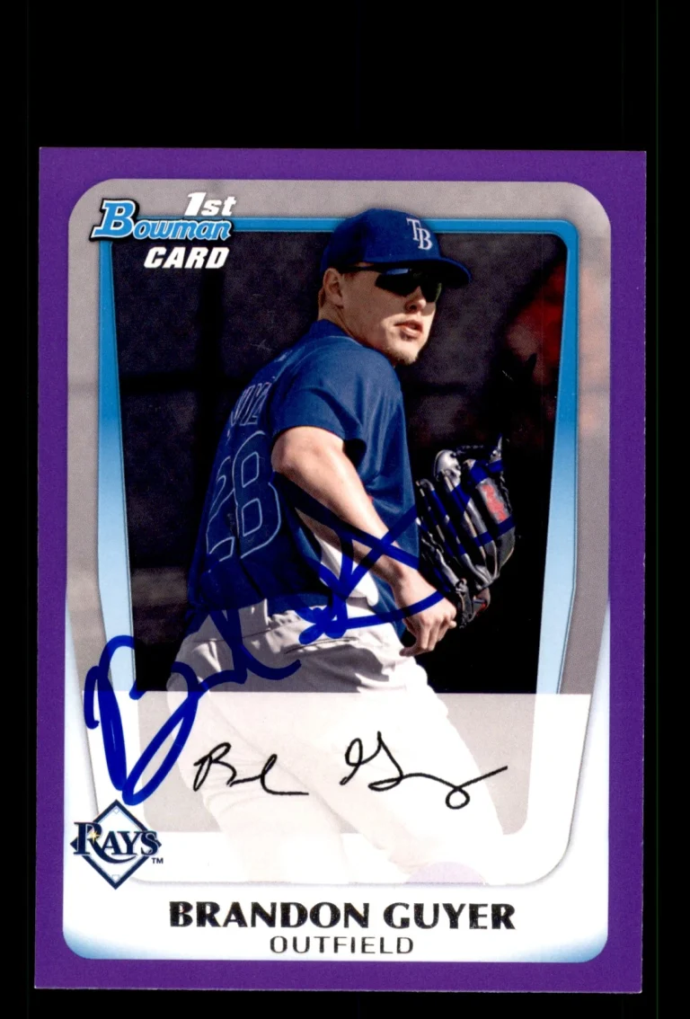 Signed Baseball Card Auto Brandon Guyer 2011 Bowman #BP45 Rays Purple