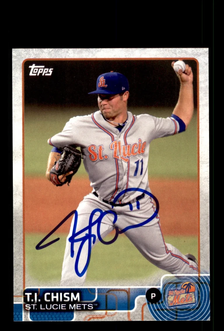 Signed Baseball Card Auto T.J. Chism 2015 Topps Pro Debut #119 St. Lucie Mets