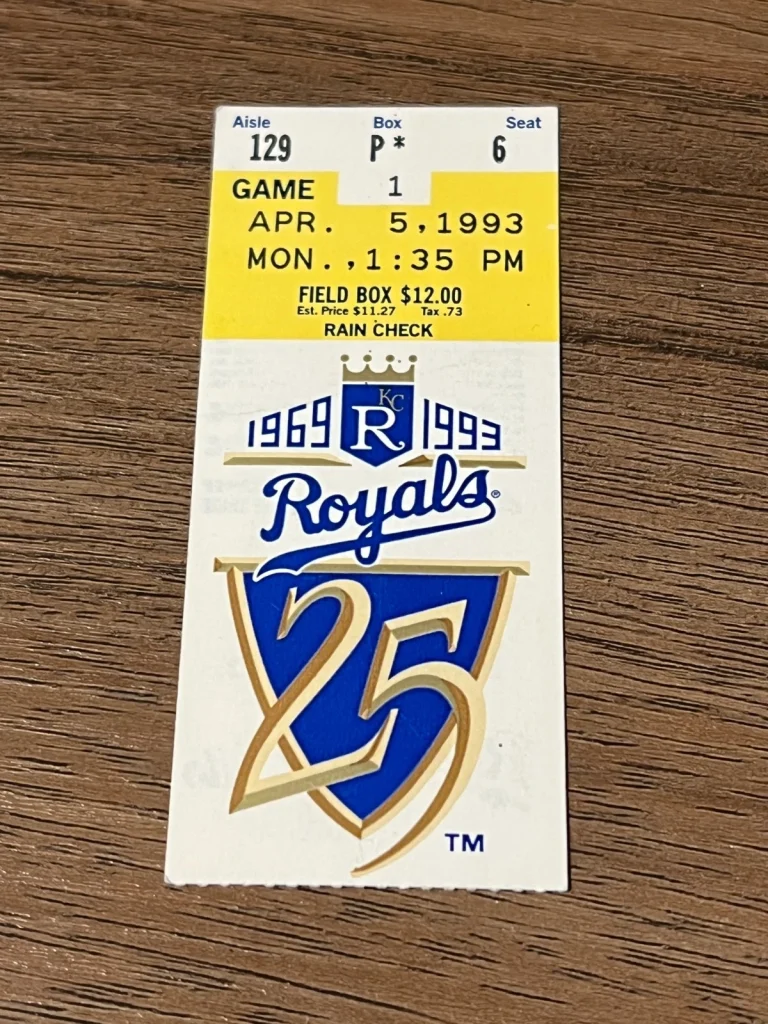 VTG Baseball Ticket KANSAS CITY ROYALS BOSTON RED SOX OPENING DAY 4/5 1993