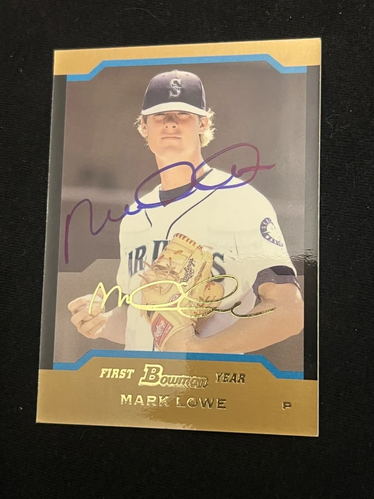 Signed Baseball Card Auto Mark Lowe 2004 Bowman #BDP57 Mariners Gold