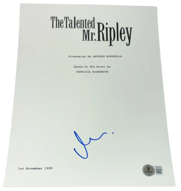 Matt Damon Signed Autograph The Talented Mr. Ripley Script Screenplay Beckett