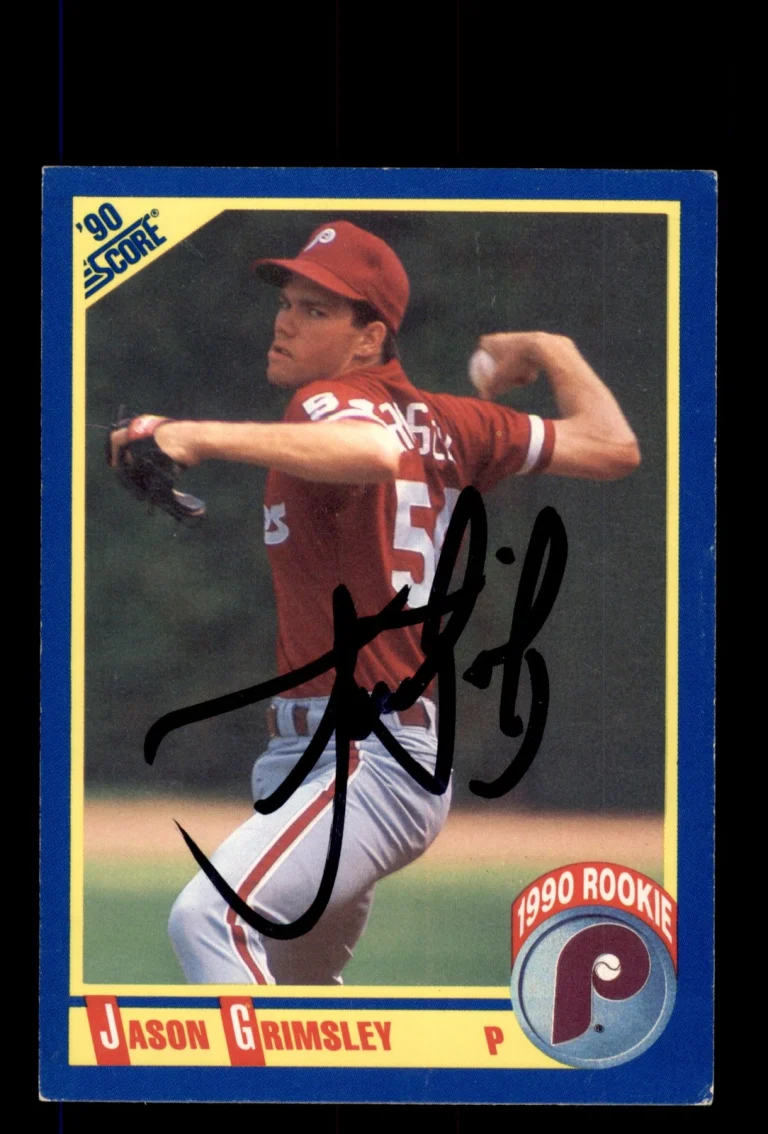 Signed Baseball Card Auto Jason Grimsley 1990 Score #649 Philadelphia Phillies