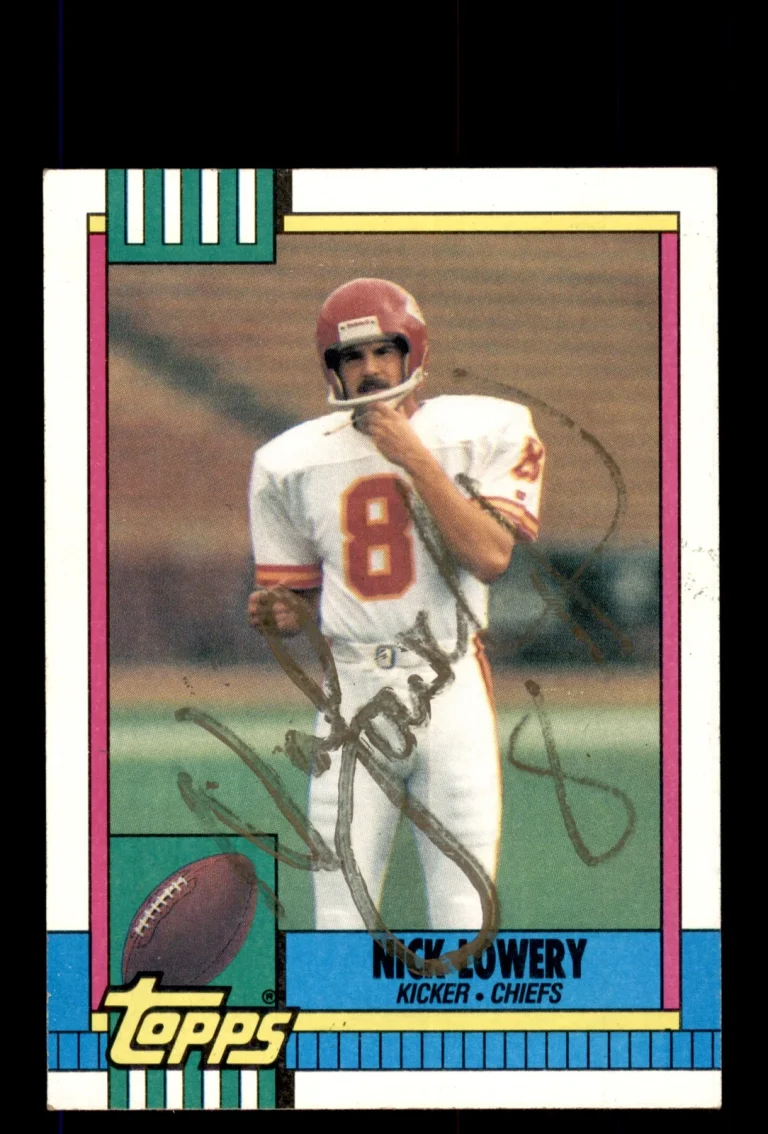 Signed Football Card Auto Nick Lowery 1990 Topps #255 Kansas City Chiefs