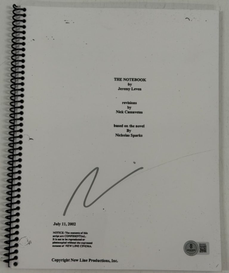 Ryan Gosling Signed The Notebook Full Script Authentic Autograph Beckett