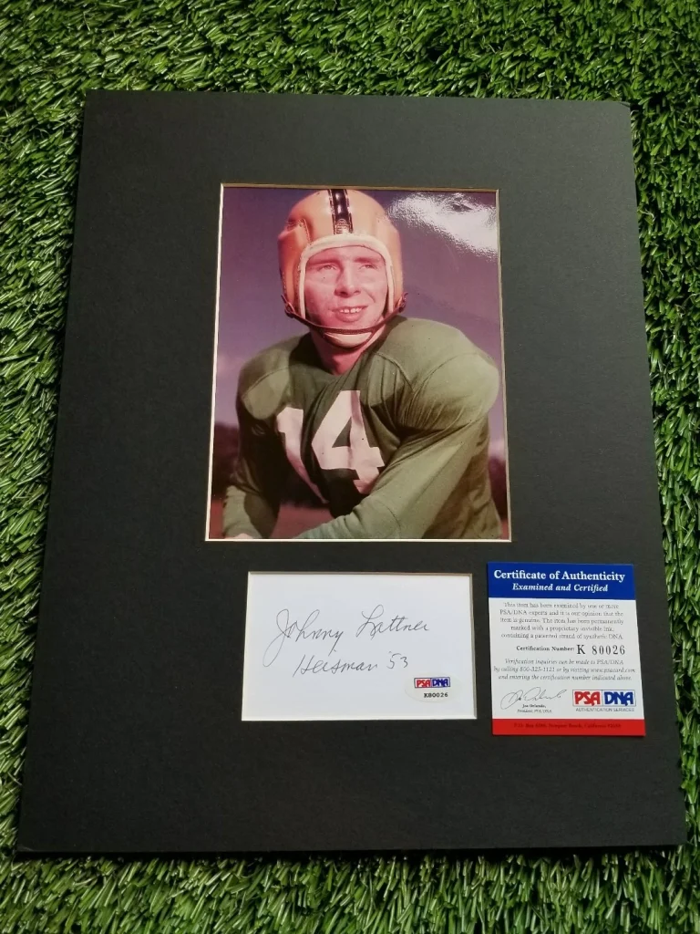 Johnny Lattner Notre Dame Heisman Signed Framed Photo/Index PSA/DNA K80026