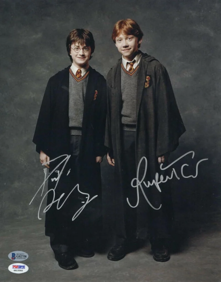 DANIEL RADCLIFFE RUPERT GRINT SIGNED 11X14 PHOTO HARRY POTTER AUTOGRAPH BAS E