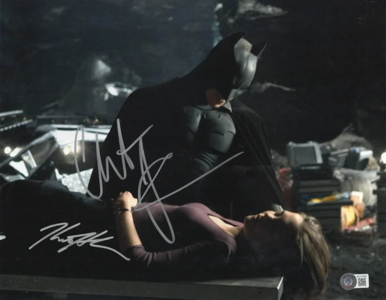 CHRISTIAN BALE KATIE HOLMES SIGNED 11X14 PHOTO BATMAN BEGINS BECKETT LOA 5