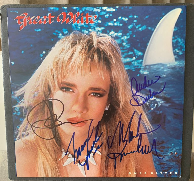 JACK RUSSELL SIGNED VINYL GREAT WHITE ONCE BITTEN BY 4 JSA MARK AUDIE MICHAEL