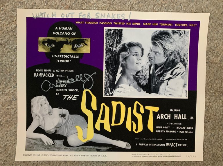 The Sadist Signed Horror Arch Hall Jr Lobby Card Manning Hovey Autographed Rare