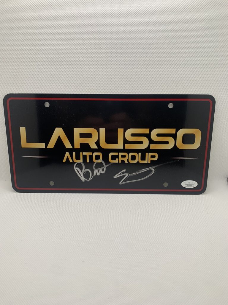 BRET ERNST SIGNED COBRA KAI LARUSSO AUTO GROUP LICENSE PLATE LOUIE JSA Autograph