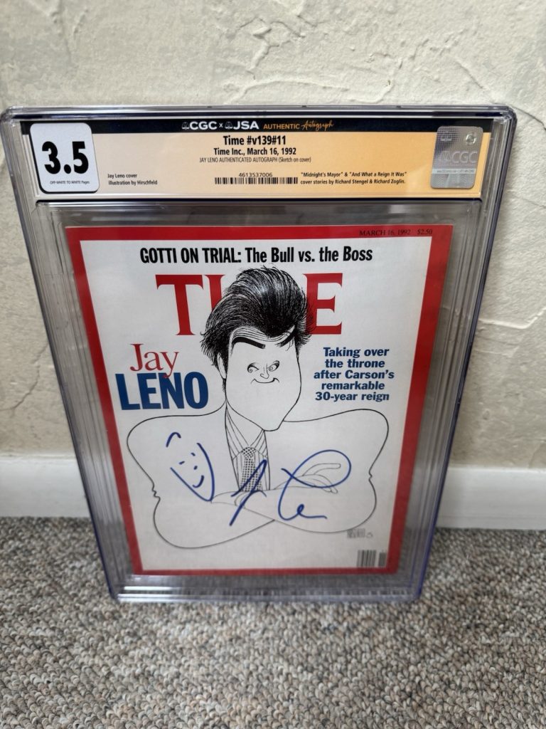 JAY LENO SIGNED TIME MAGAZINE 3/16/92 #v139 #11 CGC AUTOGRAPH JSA COA 3.5 SKETCH