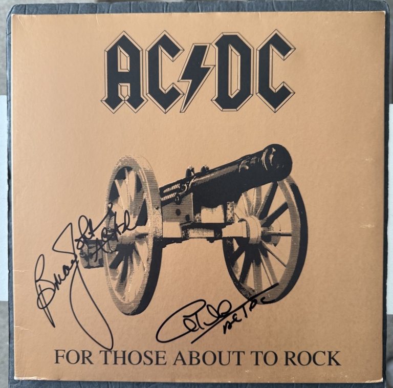 AC/DC Signed For Those About To Rock Brian Johnson Cliff Williams Beckett BAS