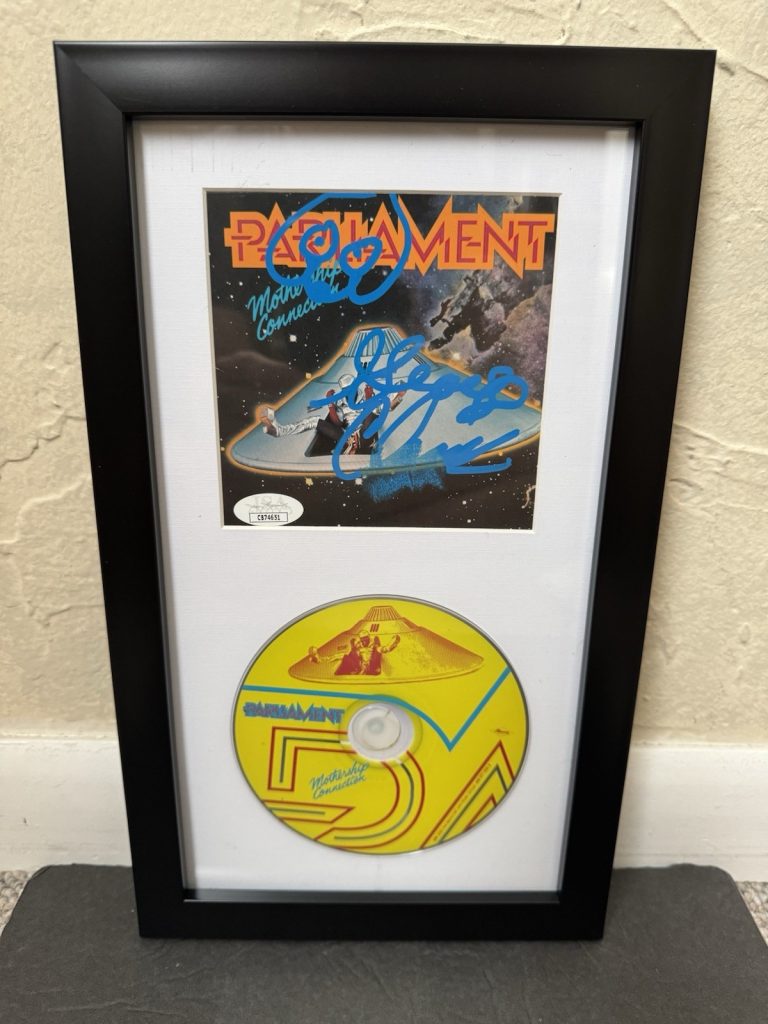 GEORGE CLINTON SIGNED MOTHERSHIP CONNECTION FRAMED CD JSA COA PARLIAMENT SKETCH