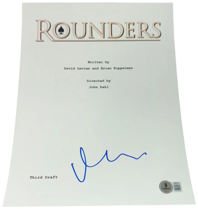 Matt Damon Signed Autograph Rounders Full Movie Script Screenplay Beckett BAS
