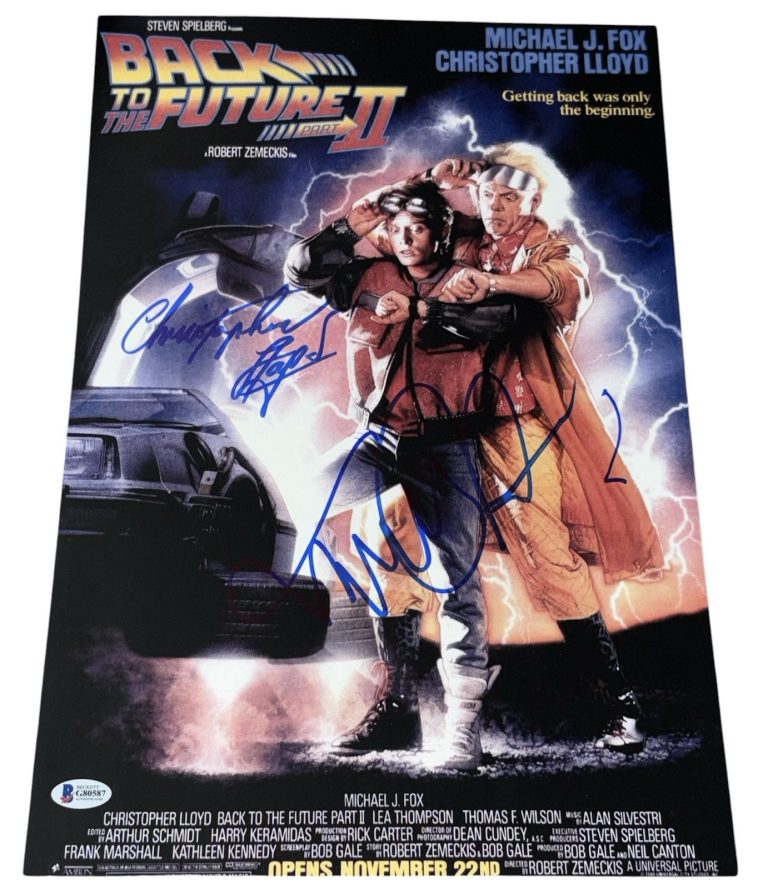 Michael J Fox Christopher Lloyd Signed Autograph 12x18 Back To The Future II BAS