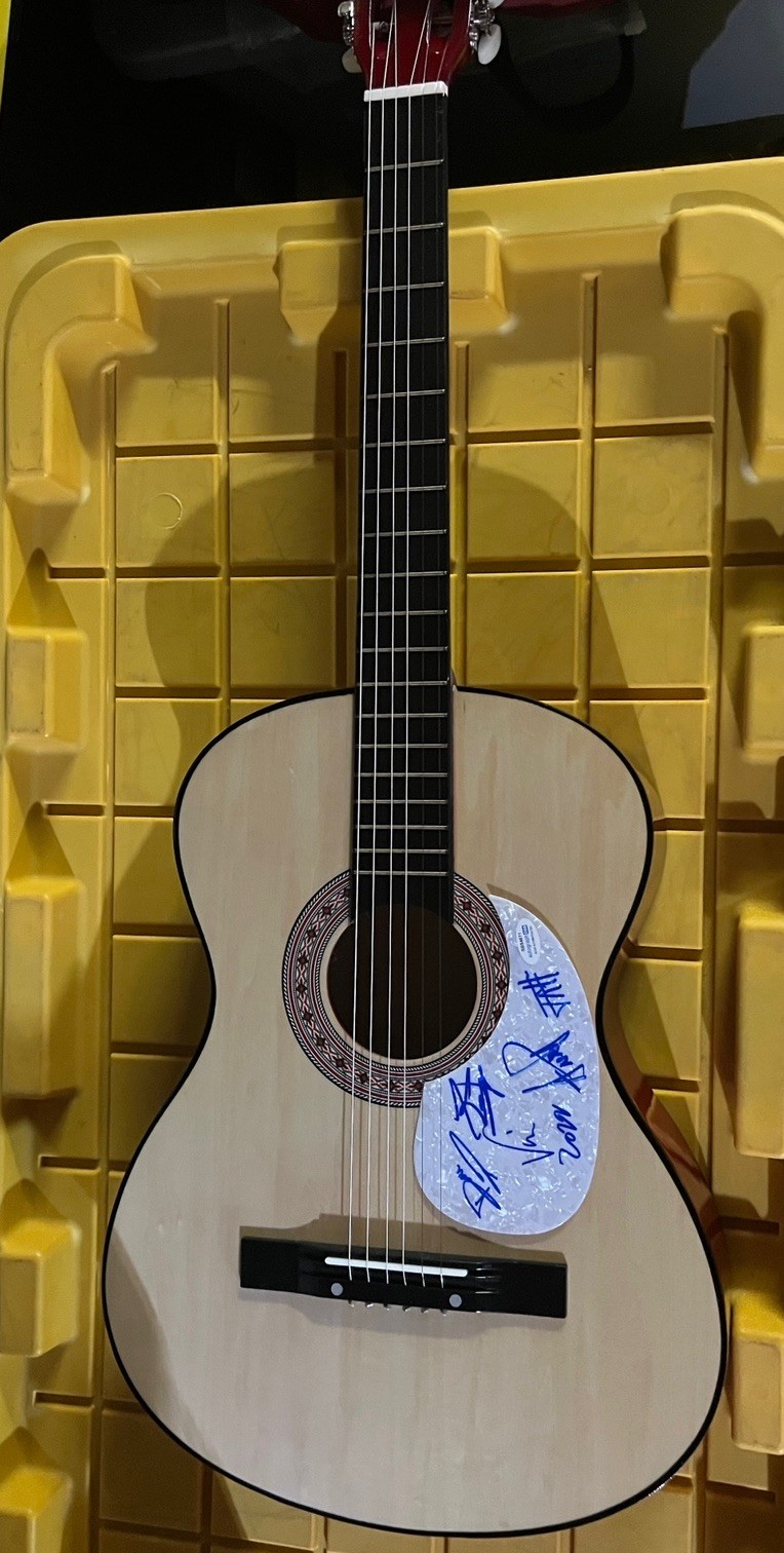 SPONGE ROCK BAND SIGNED AUTOGRAPH 38” ACOUSTIC GUITAR ACOA VINNY +4 PLOWED