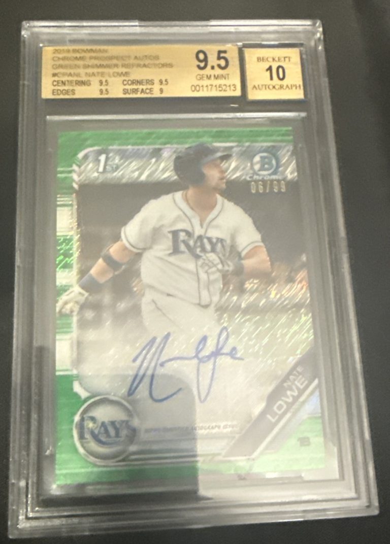 2019 Bowman Chrome NATHANIEL NATE LOWE Auto GREEN SHIMMER Rookie /99 BGS 9.5 10