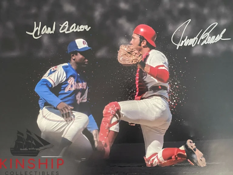 Hank Aaron & Johnny Bench signed 16x20 Custom Photo JSA LOA Braves HOF Rare B723