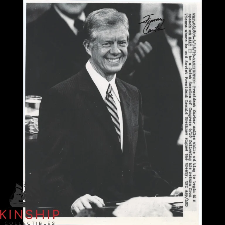 President Jimmy Carter signed B&W Photo JSA COA Rare Bold Full Auto B1027