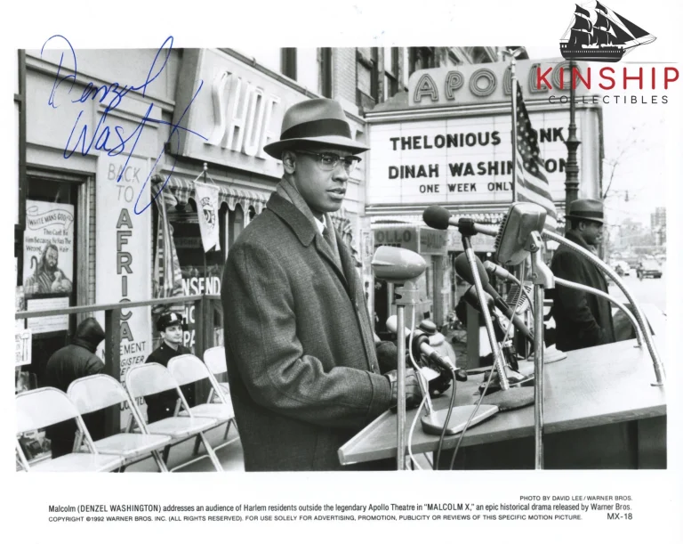 Denzel Washington signed B&W Malcolm X Promo Photo JSA COA Vintage Auto B1030