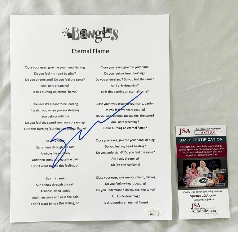 Susanna Hoffs Signed Lyric Sheet The Bangles Photo JSA 1 COA