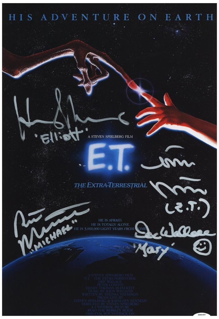 E.T. The Extra Terrestrial Cast Autographed 12x18 Movie Poster Exact Proof ACOA