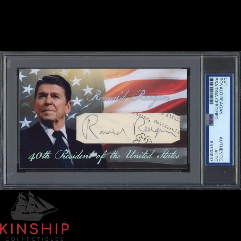 President Ronald Reagan signed Cut 3x5 Custom Card PSA DNA Slab Auto C5798