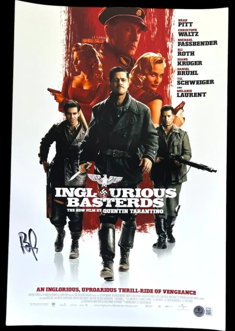 BRAD PITT SIGNED INGLOURIOUS BASTERDS 12X18 MOVIE POSTER PHOTO BECKETT BAS COA
