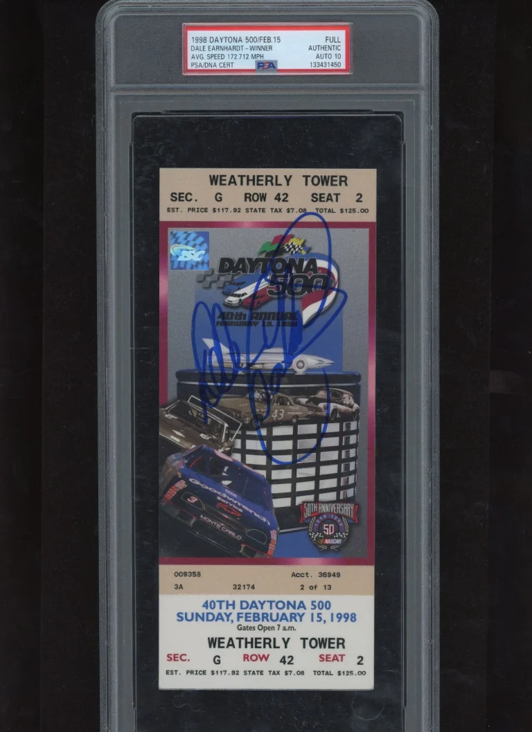 Dale Earnhardt Sr signed 1998 Daytona 500 Ticket PSA DNA Slab NASCAR Win Auto 10