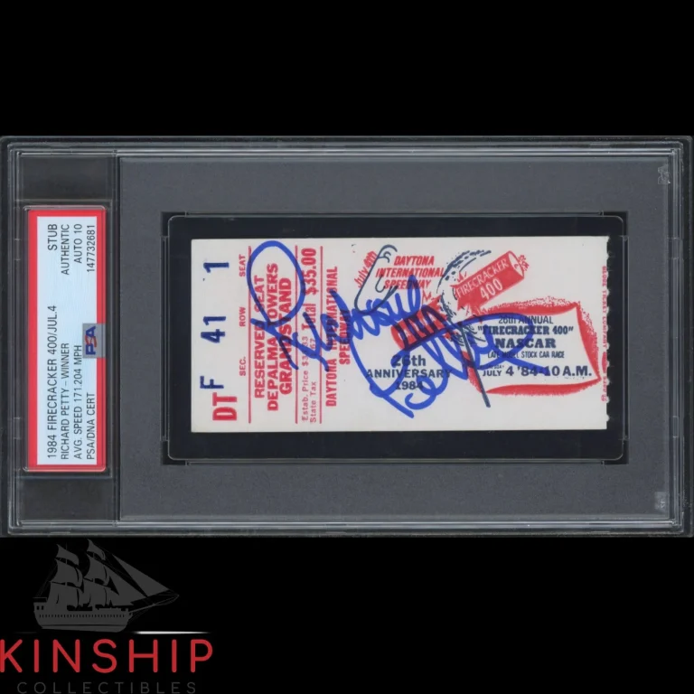 Richard Petty signed 1984 Firecracker 400 Ticket #200 Win PSA DNA Auto 10 C6059