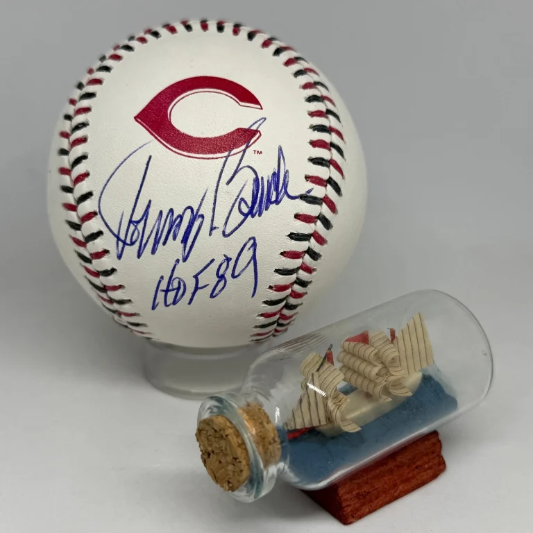 Johnny Bench signed Reds Team Stitch Logo Baseball JSA COA Inscribed HOF A4368