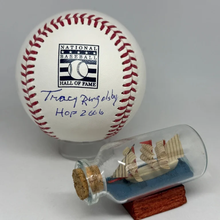 Tracy Ringolsby signed Rawlings HOF Baseball JSA Spink Inscribed Writer A4369
