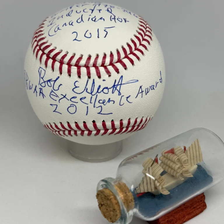 Bob Elliott signed Rawlings OML Baseball JSA Inscribed HOF Writer Spink A4370